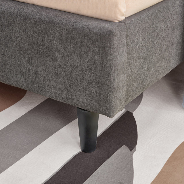 Full Size Platform Bed Frame with Fabric Upholstered Headboard and Wooden Slats Support, Fully Upholstered Mattress Foundation/No Box Spring Needed/Easy Assembly, Dark Grey