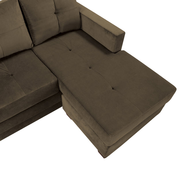 Unique Style Coffee Color 1pc Reversible Sofa Chaise Microfiber Fabric Upholstered Track Arms Tufted High Density Form Sectional Sofa