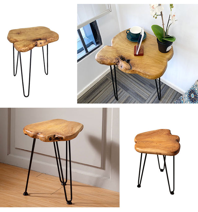 Natural Edge Side Table,Solid Wood Coffee Table Side Table Bedside Table Bedside Table Retro Square Iron Frame Support Solid Wood Cedar Coffee Table