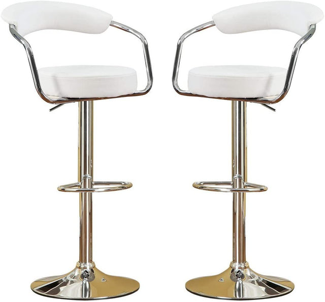 Contemporary Style White Color Bar Stool Counter Height Chairs Set of 2 Adjustable Swivel Kitchen Island Stools