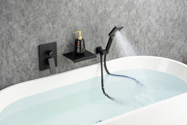 Waterfall Tub Faucet Wall Mount Roman Tub Filler Chrome Single Handle Brass Bathroom Bathtub Faucet with Hand Shower