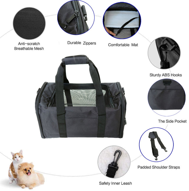 Dog bag Airline Approved Large Soft-Sided Collapsible Pet Travel Carrier for Dog Puppy,Cats,2 Kitty,Portable Dog Travel Carrier with 5 Doors,1 Storage Pockets,Removable Pads Easy to clean up