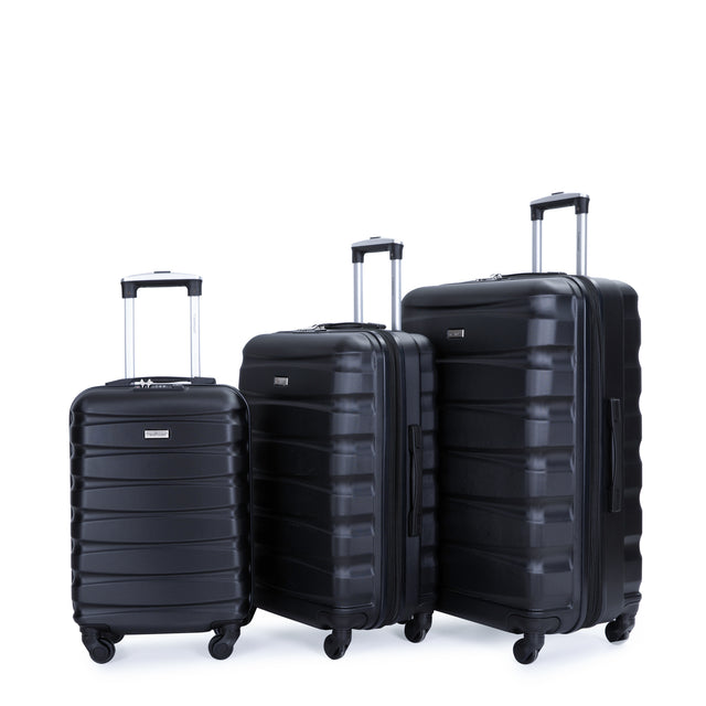 Expandable 3 Piece Luggage Sets ABS Lightweight Suitcase with Two Hooks, Spinner Wheels, TSA Lock, (20/24/28) Black