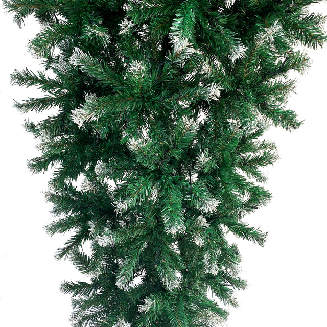 Upside Down Green Christmas Tree, Xmas Tree with LED Warm White Lights, Green leaves with part spraying White, Reinforced Metal Base & Easy Assembly 7.4ft X-mas