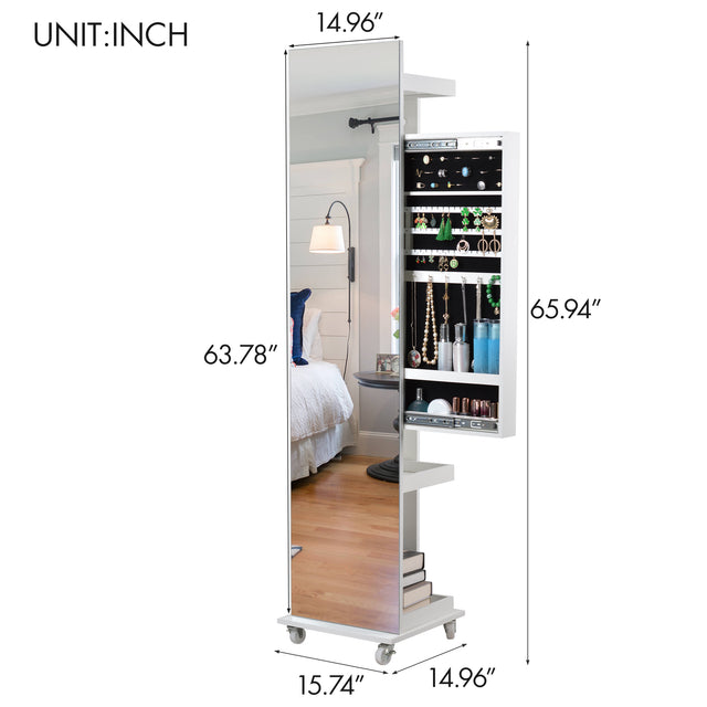 Full Mirror Fashion Movable  Push-Pull Jewelry Storage  Cabinet  With  hanger rod