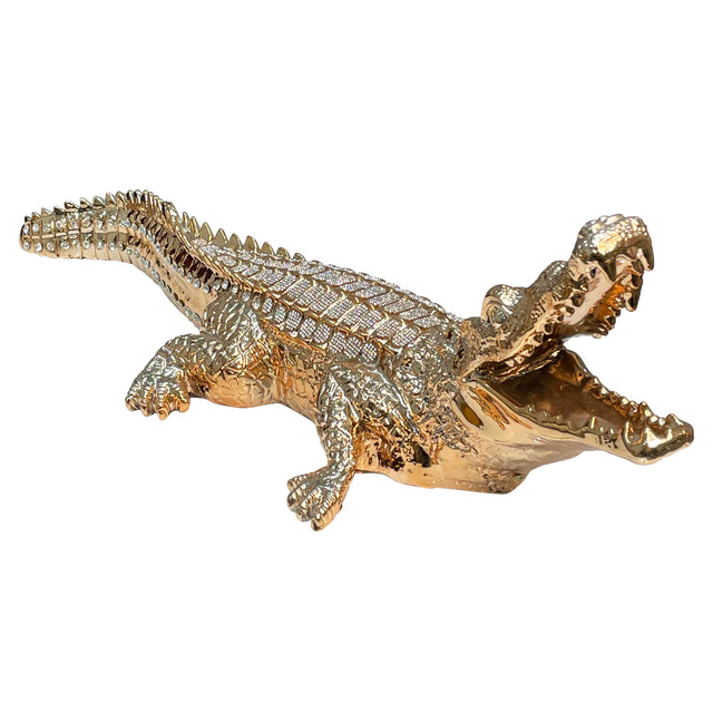 Ambrose Diamond Encrusted Gold Plated Crocodile (34"L X 10.5"W X 9"H)