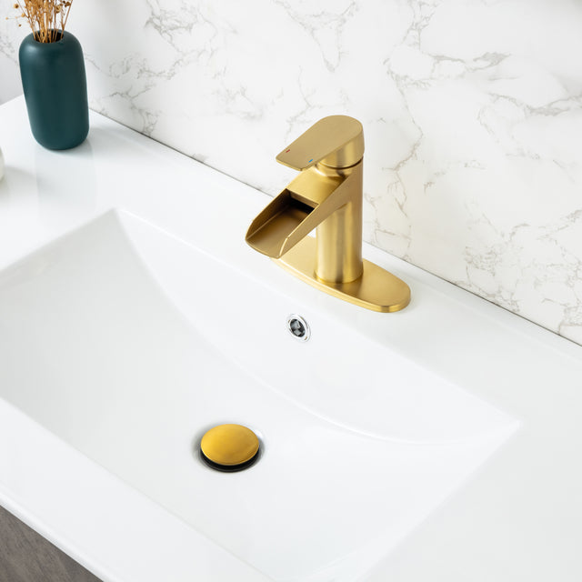 Waterfall Bathroom Faucet  Bathroom Faucet with Pop Up Drain Single Handle One Hole or Three Holes Vanity Faucet Farmhouse RV Bathroom Vessel Basin Faucet Deck Mount