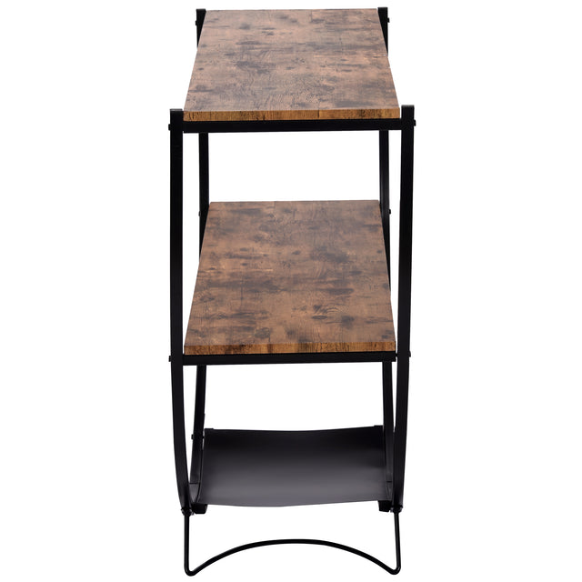 TREXM Rustic Industrial Design Demilune Shape Textured Metal Distressed Wood Console Table (Distressed Brown)