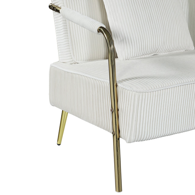 56" Width Modern Upholstered Pleated Velvet Loveseat Comfy 2 Seater Small Sofa Couch with Gold Metal Legs 2pcs Throw Pillows for Living Room,Small Spaces,Apartment, Bedroom,Office,Beige