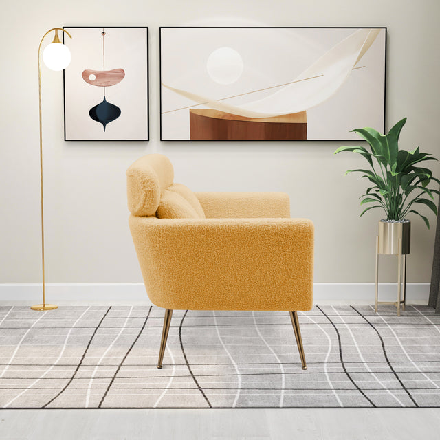 51"W Modern Boucle Loveseat Small Sofa Small Mini Room Couch Two-Seater Sofa With 2 Throw Pillows Gold Metal Legs for Small Space Office Studio Apartment Bedroom, Yellow Boucle