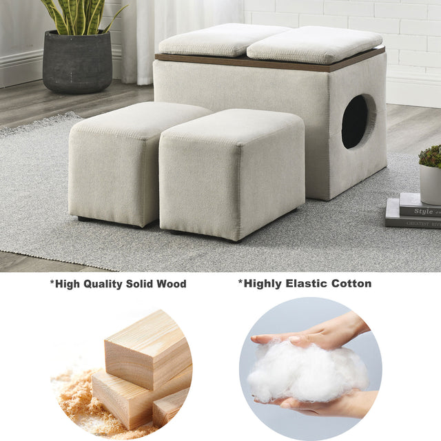 [Video] Welike 25"W Modern design hollow storage ottoman, upholstery, coffee table, two small footstools, easy storage and wide use