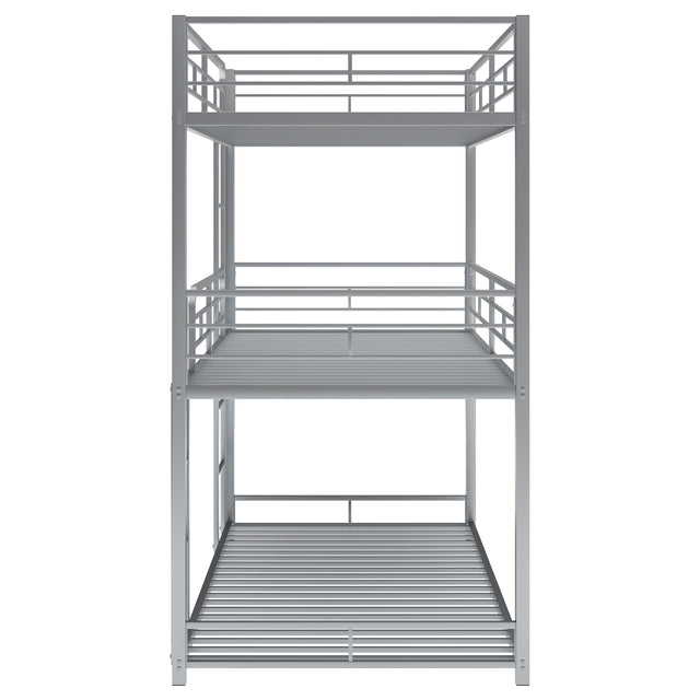 Metal Twin Size Triple Bunk Bed, Silver