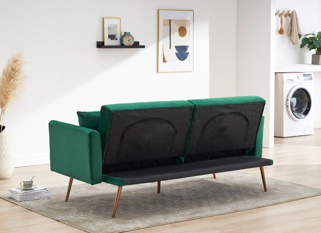 Green Folding Living Room Sofa Bed with Midfoot Including Two Pillows