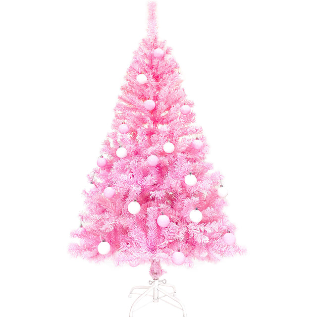 Pre-lit Artificial Christmas 2-Piece Set, Xmas Tree 5FT Pink Christmas Tree with 6 feet Garland X-mas