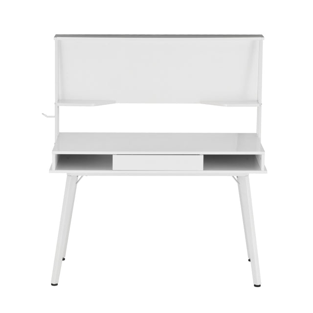 Techni Mobili Study Computer Desk with Storage & Magnetic Dry Erase White Board, White