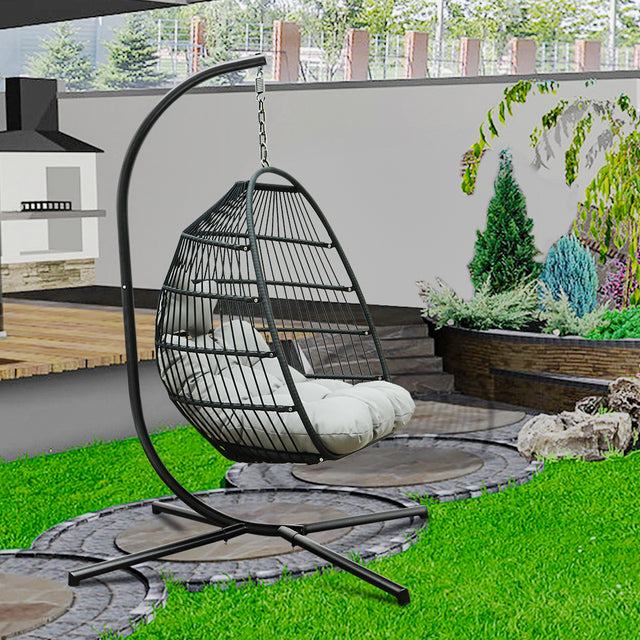 Patio Rattan Four Corners Single Hanging Egg Chair patio outdoor