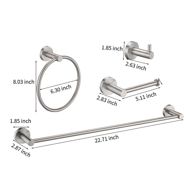 Brushed Nickel Bathroom Hardware Accessories 4 Pieces Set