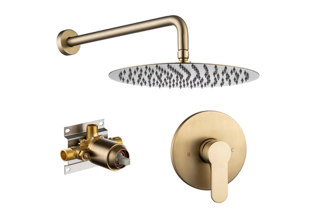 Shower Faucet Set, Wall Mount Round hower System Mixer Set, 10 Inch Rain Shower Head , Solid Brass, Rough-in Valve Included