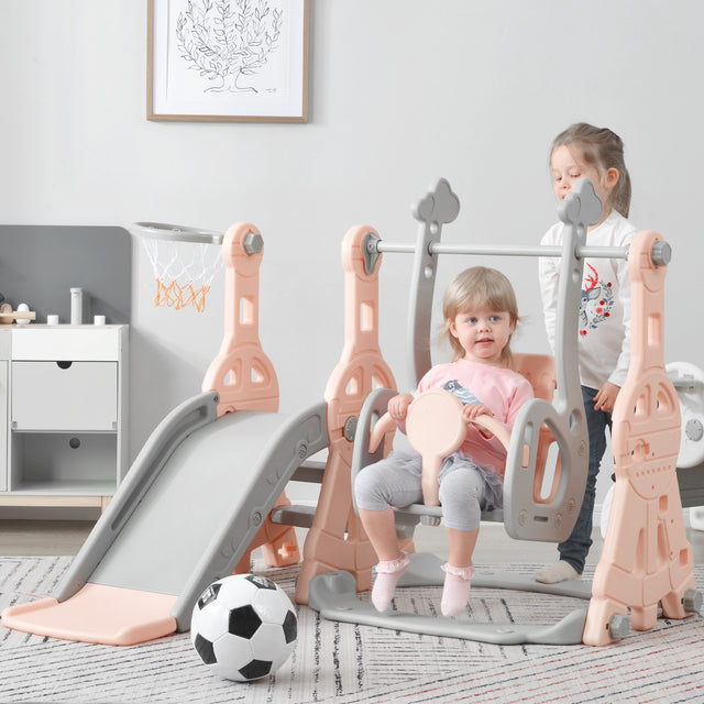 Toddler Slide and Swing Set 3 in 1, Kids Playground Climber Swing Playset with Basketball Hoops Freestanding Combination Indoor & Outdoor