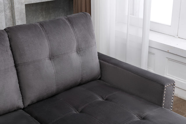 77 Inch Reversible Sectional Storage Sleeper Sofa Bed , L-Shape 2 Seat Sectional Chaise With Storage , Skin-Feeling Velvet Fabric ,Dark Grey Color For Living Room Furniture