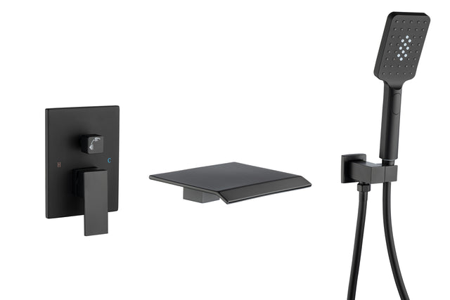 Waterfall Tub Faucet Wall Mount Roman Tub Filler Chrome Single Handle Brass Bathroom Bathtub Faucet with Hand Shower