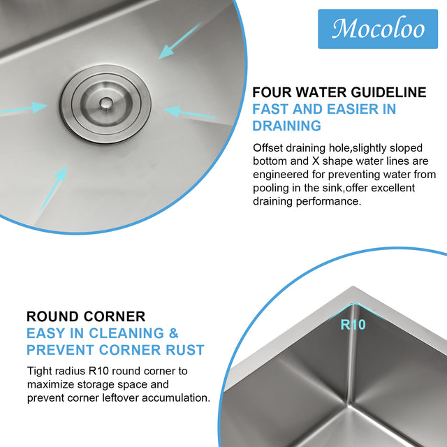 Undermount Kitchen Sink - 32"x19" Stainless Steel 16 Gauge Deep Single Bowl Sinks