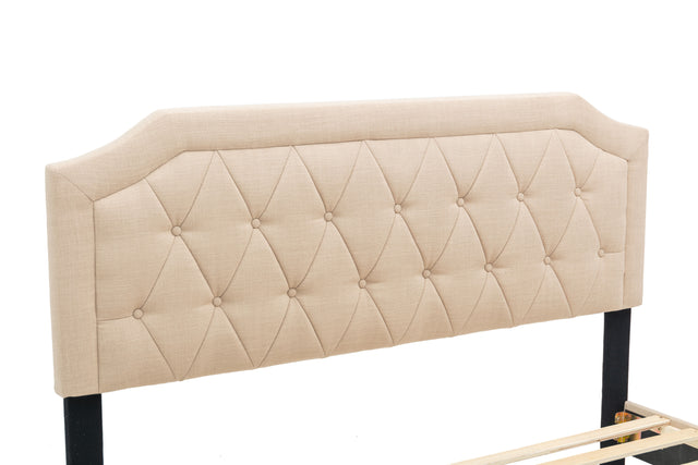 Modern Linene Beige Curved Upholstered Bed (Queen)