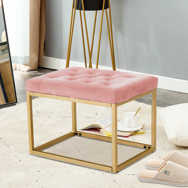 Velvet Shoe Changing Stool, Footstool, Square Cushion Foot Stool, Sofa stool, Rest stool,Low Stool .Step Stool, Small Footrest .Suitable for Clothes Shop,Living Room, Porch, Fitting Room.Pink Bench