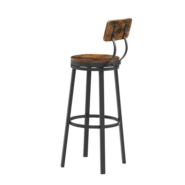 Swivel bar stool set of 2 with backrest, industrial style, metal frame, 29.5'' high.（Rustic Brown，13.4’’w x 40.5’’h）