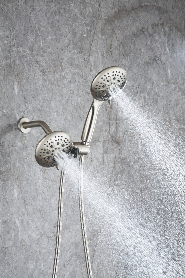 Shower System with Handheld Showerhead & Rain Shower Combo Set. High Pressure 35-Function Dual 2 in 1 Shower Faucet, patented 3-way Water Diverter in All-Brushed Nickel （Valve Include）