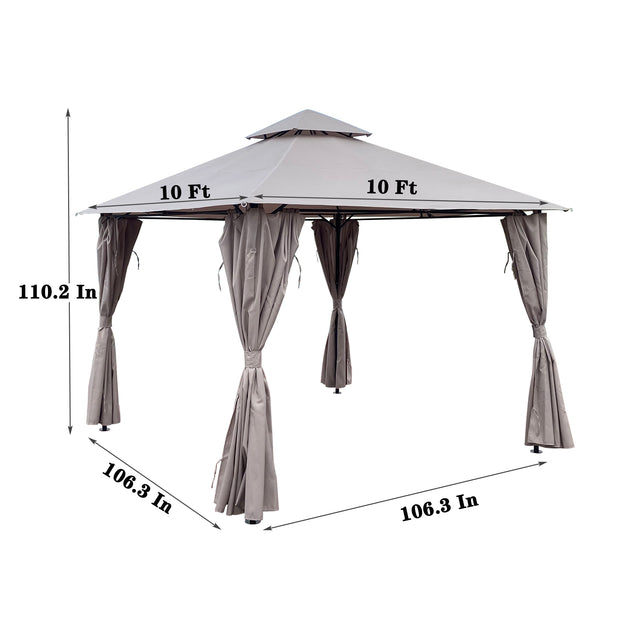 10x10 Ft Outdoor Patio Garden Gazebo Canopy, Outdoor Shading, Gazebo Tent With Curtains