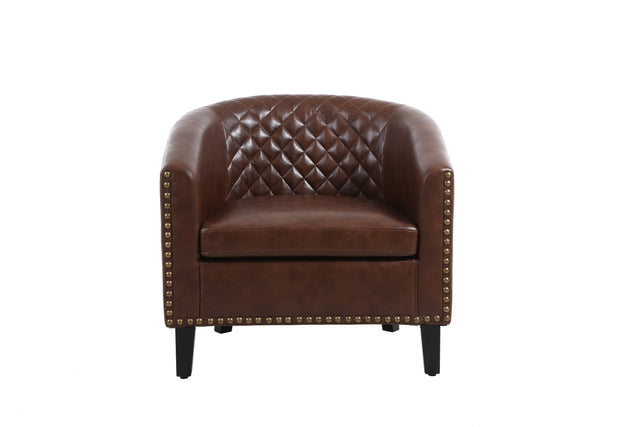 COOLMORE accent Barrel chair living room chair with nailheads and solid wood legs  Brown pu leather