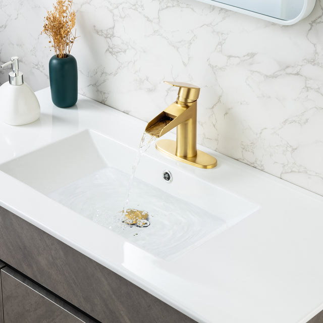 Waterfall Bathroom Faucet  Bathroom Faucet with Pop Up Drain Single Handle One Hole or Three Holes Vanity Faucet Farmhouse RV Bathroom Vessel Basin Faucet Deck Mount