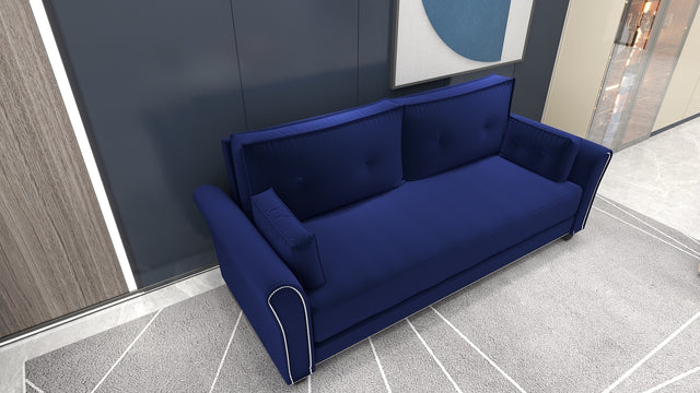 2067 Sofa Armrest with Nail Head Trim Backrest with Buttons Includes Two Pillows 79" Blue Velvet Living Room Apartment Sofa