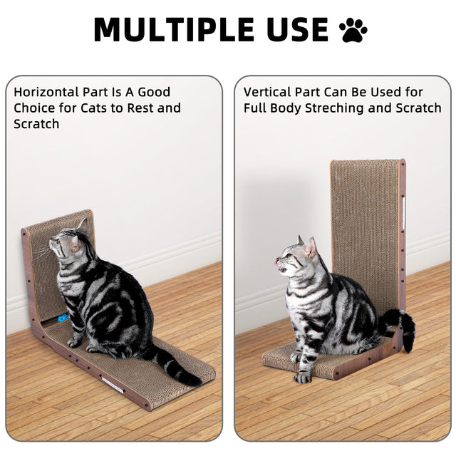 Fluffydream Cat Scratcher with Cat Toys Ball Track, Build-in Ball, L-Shaped Scratcher, Cardboard Lounge Bed, Stable and Durable, Furniture Protector, Reversible