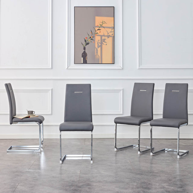 Modern Dining Chairs, PU Faux Leather High Back Upholstered Side Chair ，for Dining Room Kitchen Vanity Patio Club Guest Office Chair (Set of 4) (Grey+PU Leather)