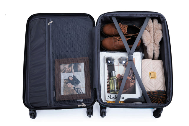 Expandable 3 Piece Luggage Sets ABS Lightweight Suitcase with Two Hooks, Spinner Wheels, TSA Lock, (20/24/28) Cyan