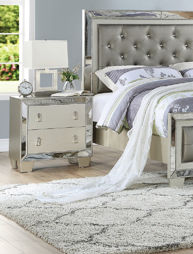 Contemporary 2 Drawers Nightstand In Silver