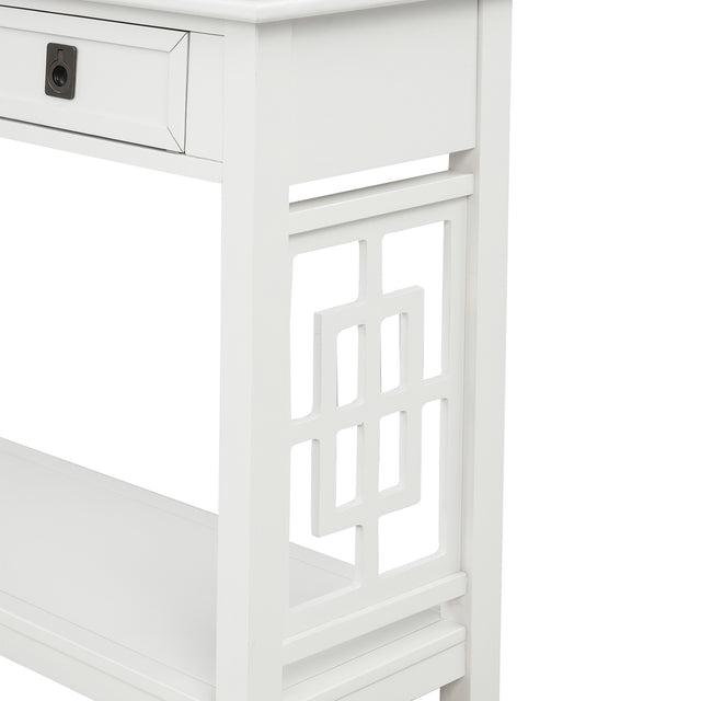 TREXM  Console Table with 2 Drawers and Bottom Shelf, Entryway Accent Sofa Table (White)