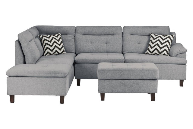 Living Room Furniture Grey Cushion Sectional w Ottoman Linen Like Fabric Sofa Chaise