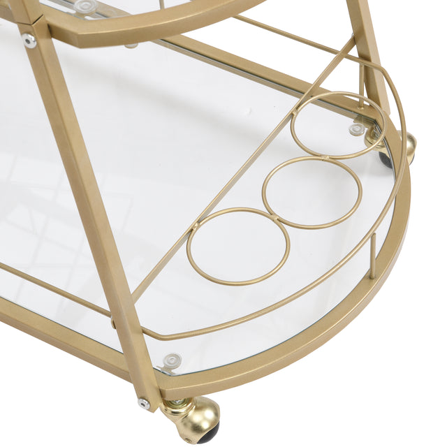 Golden Mobile Bar Cart Serving Wine Cart with Wheels, 3-tier Metal Frame Elegant Wine Rack for Kitchen, Party, Dining Room and Living Room