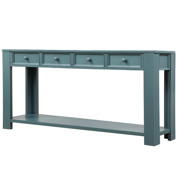 TREXM Console Table for Entryway Hallway Sofa Table with Storage Drawers and Bottom Shelf (Dark Blue)