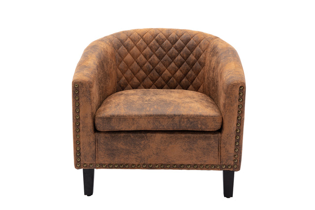 COOLMORE accent Barrel chair living room chair with nailheads and solid wood legs  Light  Coffee microfiber fabric
