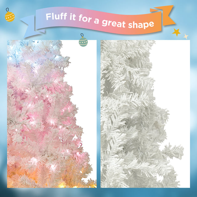 6ft Artificial Christmas Tree with 300 LED Lights and 600 Bendable Branches,Christmas Tree Holiday Decoration, Decorated Tree with Tri-Color LED Lights