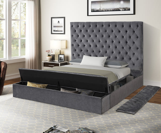 Nora Queen 5-N Pc Vanity Tufted Storage Bedroom Set made with Wood in Gray