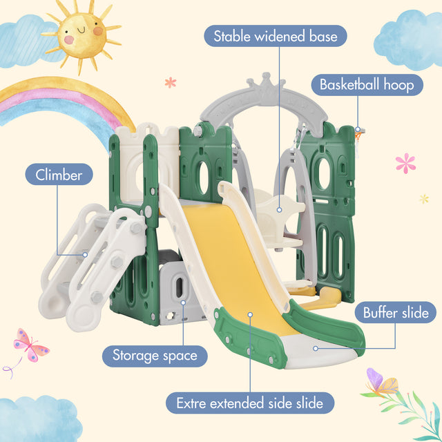 Toddler Slide and Swing Set 5 in 1, Kids Playground Climber Slide Playset with Basketball Hoop Freestanding Combination for Babies Indoor & Outdoor