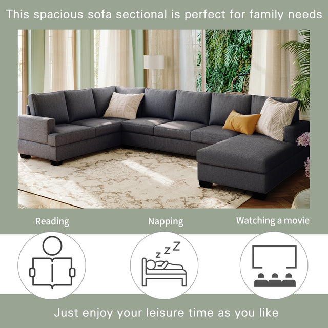 Ustyle Modern Large Upholstered  U-Shape Sectional Sofa, Extra Wide Chaise Lounge Couch,  Grey