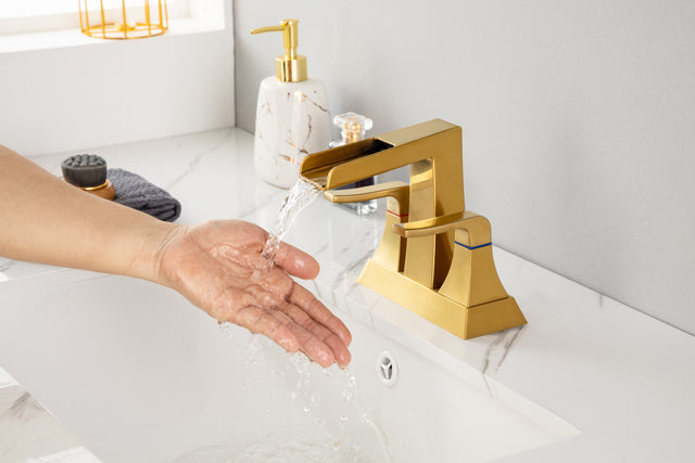 2-Handle Lavatory Faucet Brushed Nickel Bathroom Sink Faucet with Metal Pop-up Drain and Faucet Supply Lines