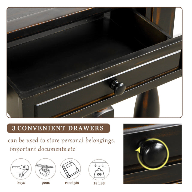 TREXM Console Table 64" Long Extra-thick Sofa Table with Drawers and Shelf for Entryway, Hallway, Living Room (Distressed Black)