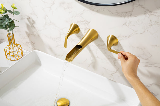 Wall Mounted Bathroom Sink Faucet with Double Lever Handles Vessel Lavatory Basin Mixer Tap,Rough-in Valve